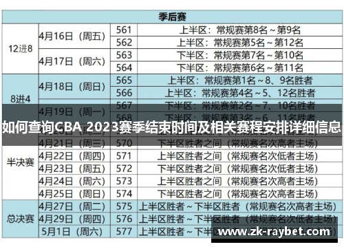 如何查询CBA 2023赛季结束时间及相关赛程安排详细信息